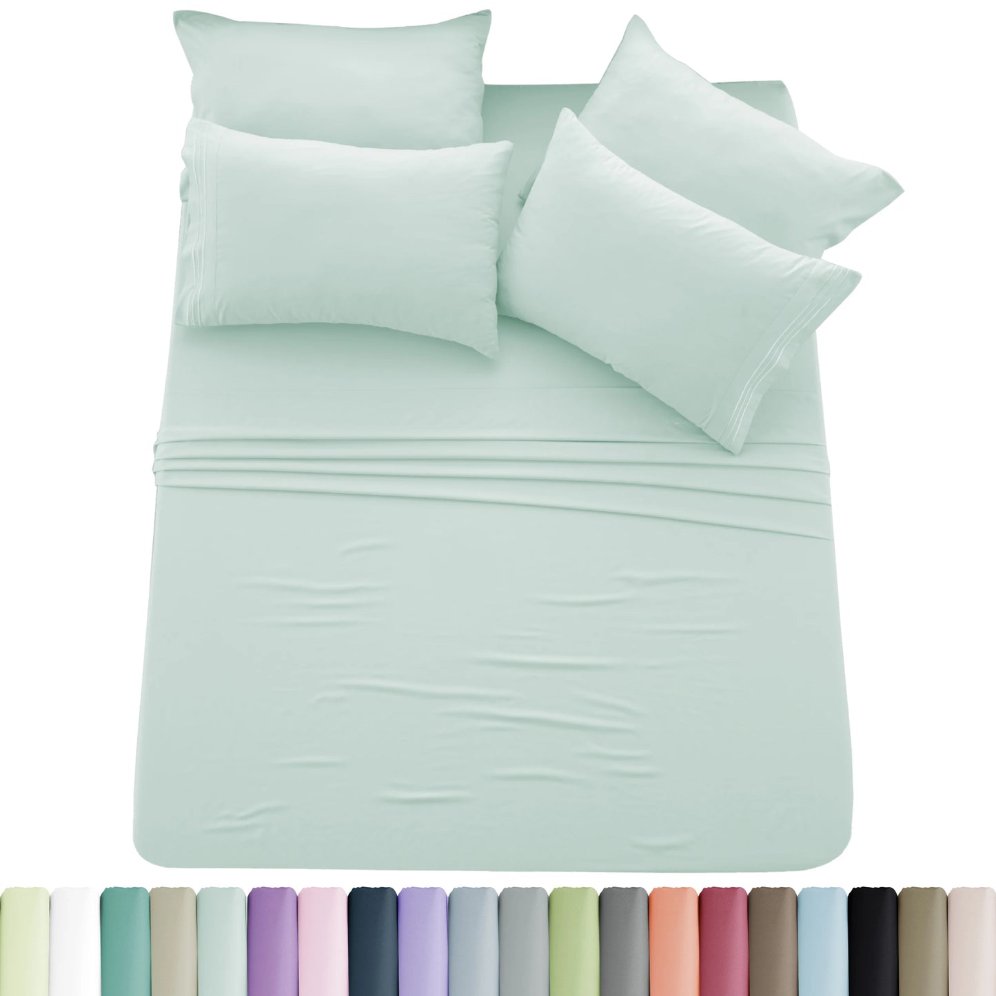 Lux Décor 6pc Solid Sheet Set - Brushed Microfiber Bed Sheets 16 Inches Deep Pockets - Embroidered & Plain Pillowcases