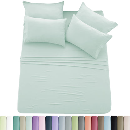 Lux Décor 6pc Solid Sheet Set - Brushed Microfiber Bed Sheets 16 Inches Deep Pockets - Embroidered & Plain Pillowcases