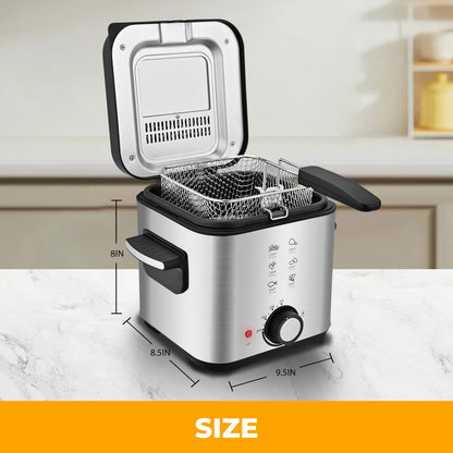 Deep Fryer 1.5L Cool Touch with Basket Nonstick Removable Lid for Street Vendors Fried Chicken Fries Pot US