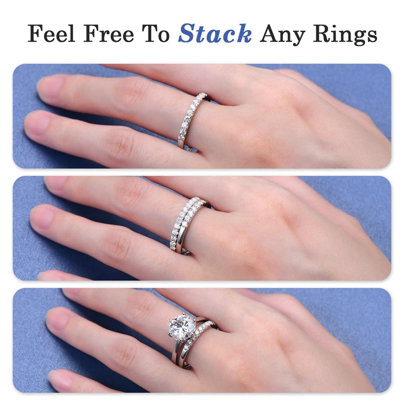 2 Carat All Moissanite Ring Bridal Sets Silver 925 Solitaire Engagement Wedding Rings & Stackable Eternity Bands for Women