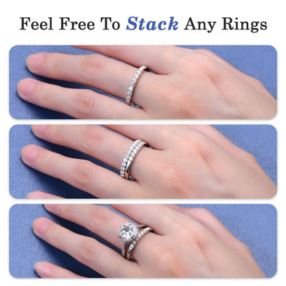 2 Carat All Moissanite Ring Bridal Sets Silver 925 Solitaire Engagement Wedding Rings & Stackable Eternity Bands for Women