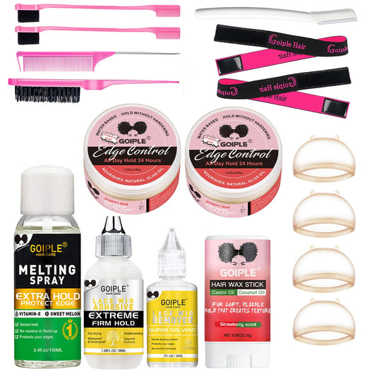 Lace Melting Spray for Lace Front Extra Hold Wig Glue Waterproof Adhesive Remover Styling Wax Stick Edge Control Gel HD Wig Caps