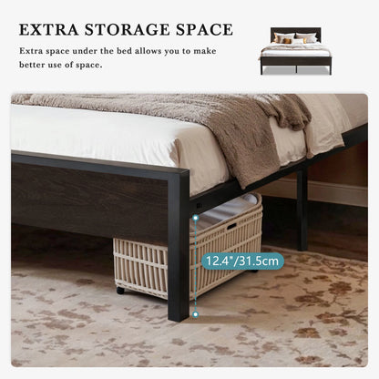 HOOMIC Bed Frame with Wooden Headboard, Metal Platform Bed with Strong Mattress Foundation, No Box Spring Needed,