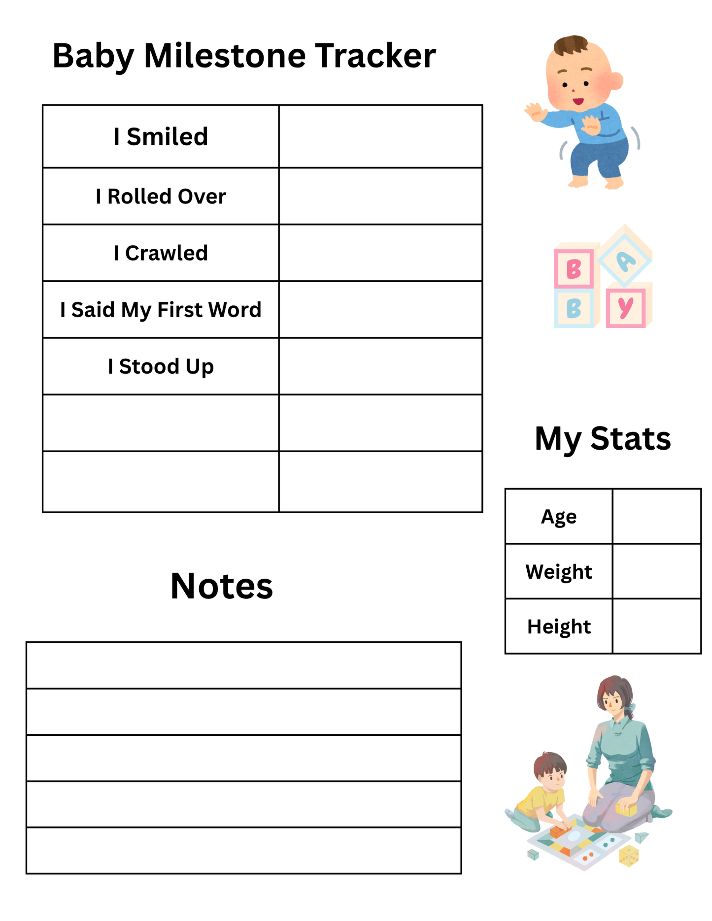 Baby Milestone Tracker – Printable