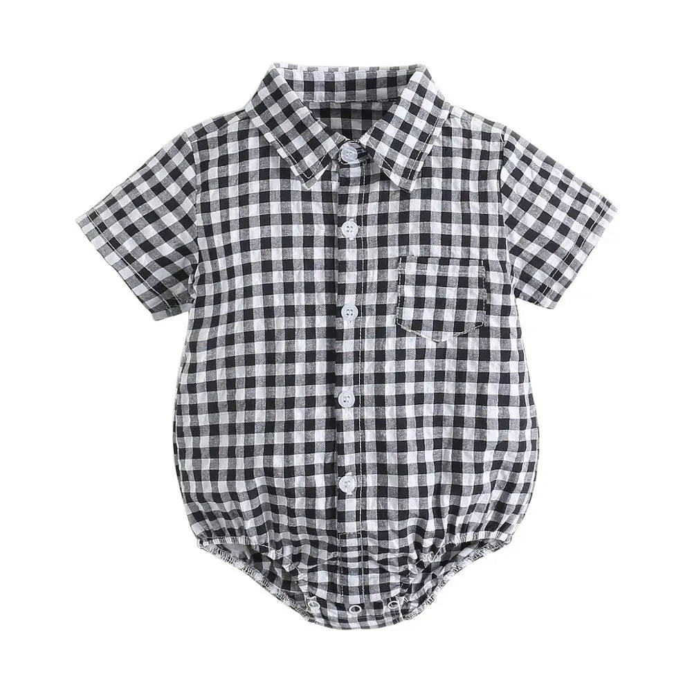 Baby Boys Bodysuits Short Sleeve Plaid Cotton