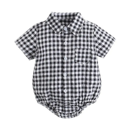 Baby Boys Bodysuits Short Sleeve Plaid Cotton