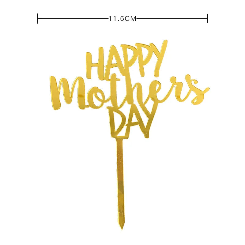 Happy Mothers Day Cake Topper Gold Red Tulip Acrylic MOM Birthday Party Cake Toppers Dessert Decoration Mother's Day Gifts