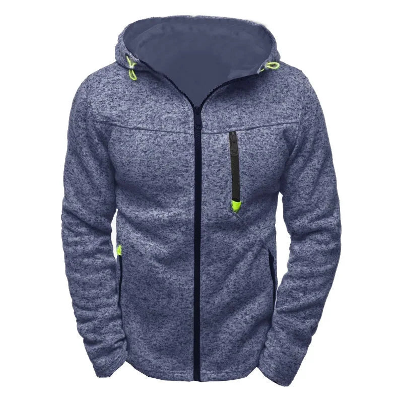Men's Full Zip Hoodie Solid Color Zipper Hooded Daily Fitness Basic Thin Fleece Hoodies Sweatshirts Long Sleeve Blue Gray Black
