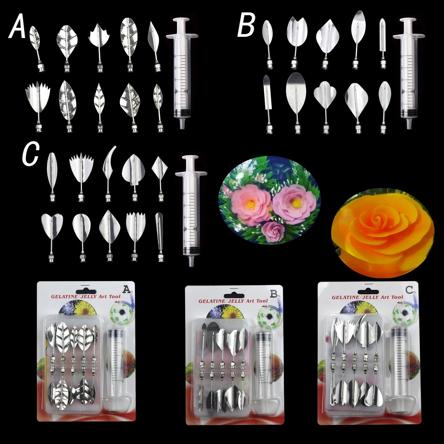 14 style 3D Gelatin Cake  Mold Jelly Art Pudding Flowers Stainless Steel Nozzle Syringe  Needle Kit Cake Decorating Tools