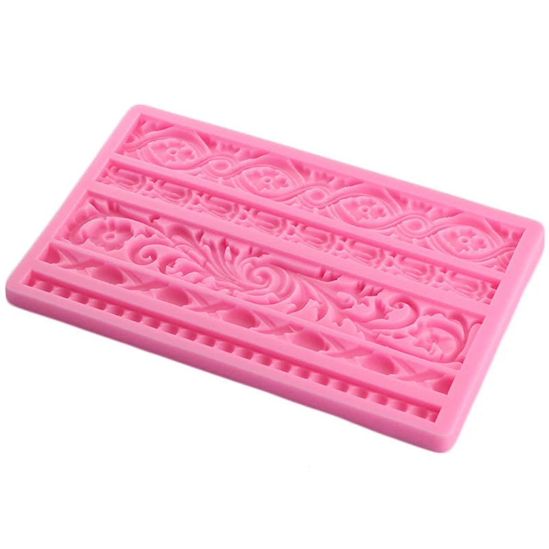 Baroque Scroll Relief Cake Border Silicone Mold Frame Fondant Cake Decorating Tools Candy Chocolate Gumpaste Moulds
