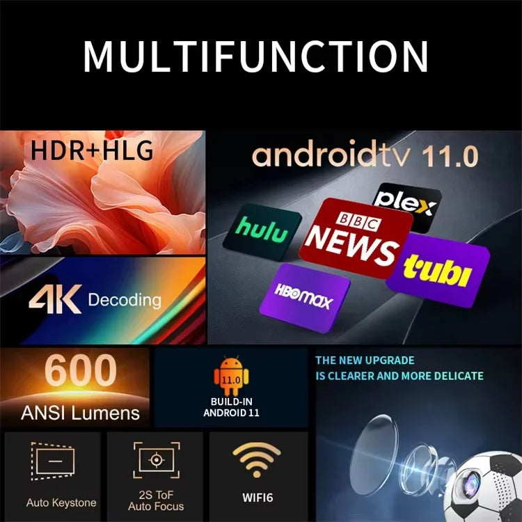 Football Style 4K Mini Projector Q8 720P Ultra HD WIFI BT Video LCD Party Home Theater Android 11 Smart Projectors for World Cup