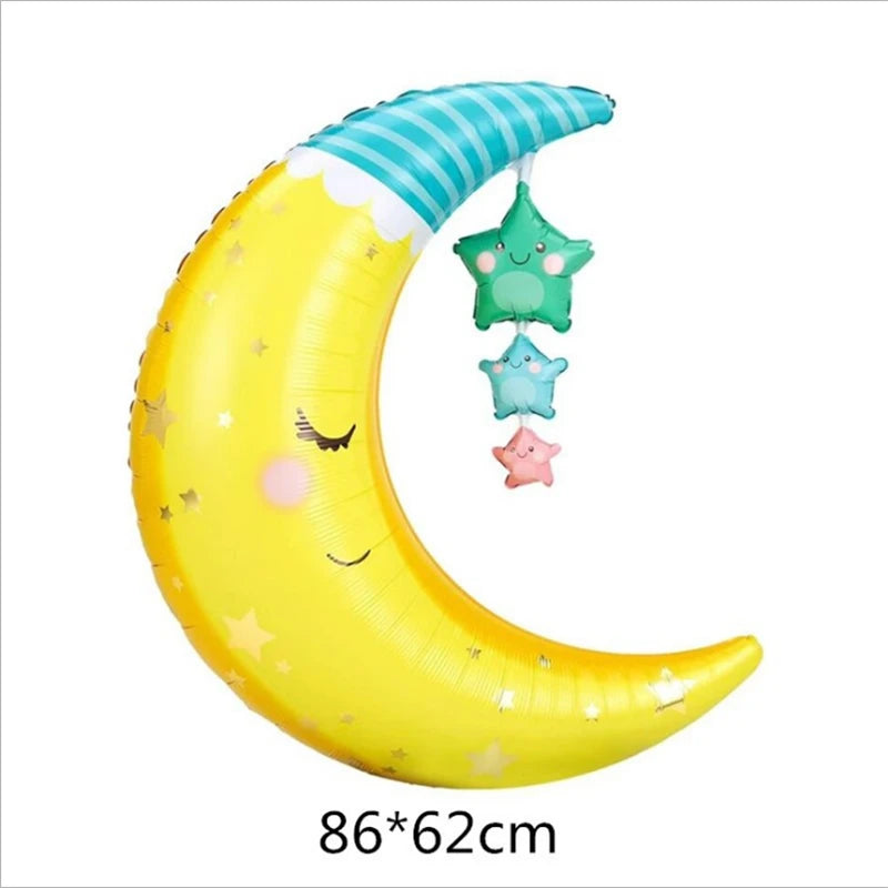 Rainbow Moon & Cloud Cake Gift Box Balloon – 1pc Aluminum Cartoon Birthday Party Decoration