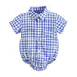 Baby Boys Bodysuits Short Sleeve Plaid Cotton