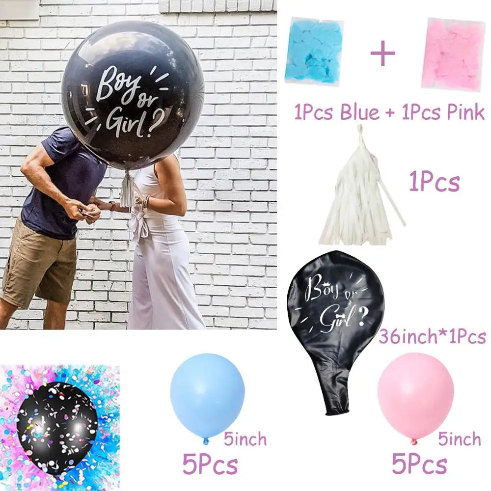 1 Set Giant Boy Or Girl Gender Reveal Black Latex Baby Shower Confetti Ballons