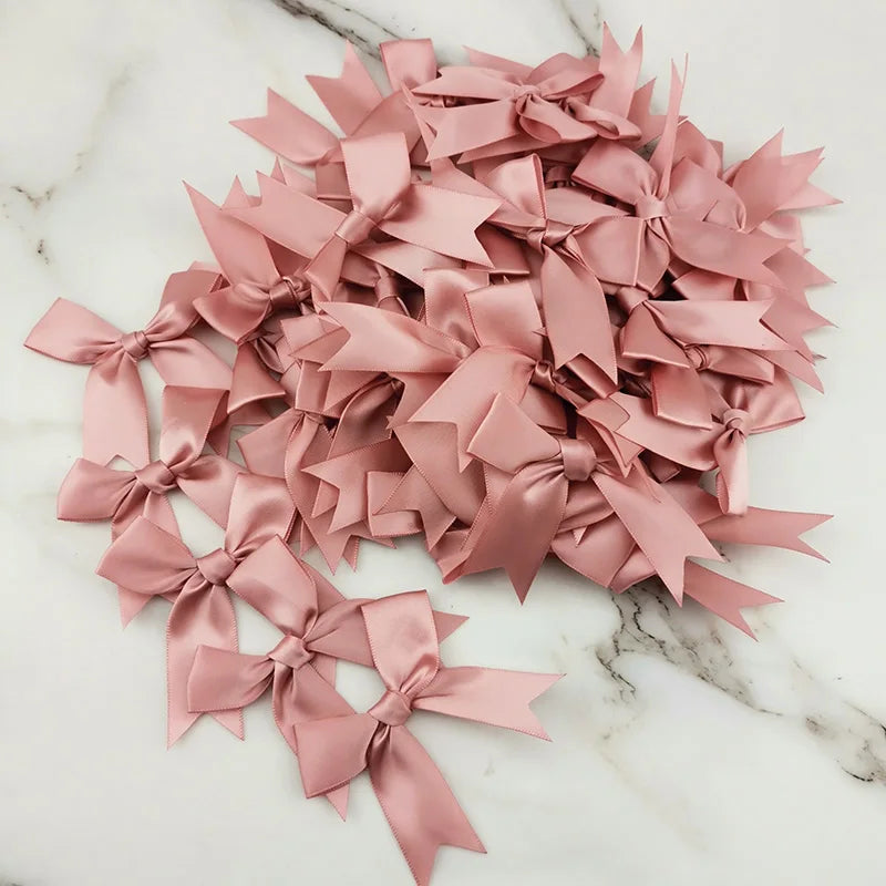 (50 Pcs/pack) 85*85mm Fresh Pink Ribbon Bows Small Size Satin Ribbon Bow Flower Craft Decoration Handwork DIY Party Decoration