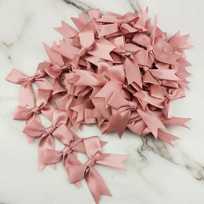 (50 Pcs/pack) 85*85mm Fresh Pink Ribbon Bows Small Size Satin Ribbon Bow Flower Craft Decoration Handwork DIY Party Decoration
