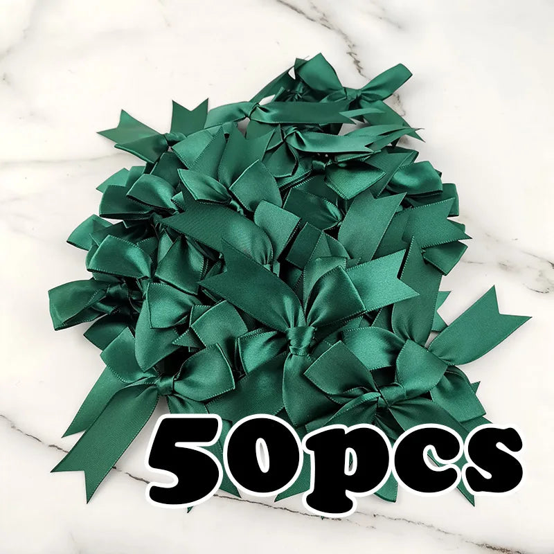(50 Pcs/pack) 85*85mm Fresh Pink Ribbon Bows Small Size Satin Ribbon Bow Flower Craft Decoration Handwork DIY Party Decoration