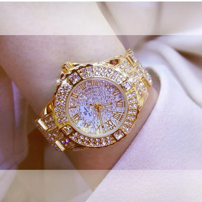 Women's gold diamond rhinestone watches.