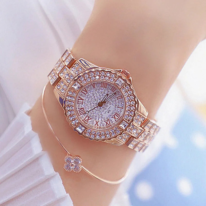 Women's gold diamond rhinestone watches.