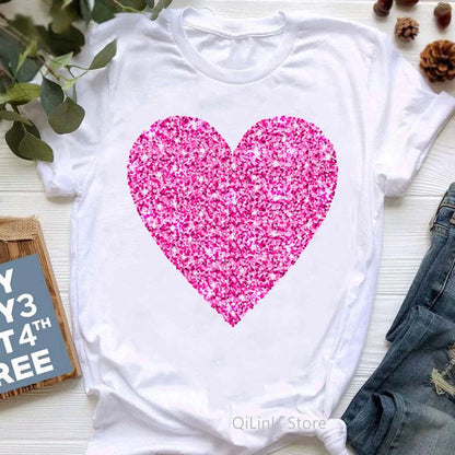 Rainbow Heart Print Lgbt T Shirt Summer Top Female T-Shirt Cute Girl Tumblr Clothes Tee Shirt Femme Streetwerar 90s 00s Tshirt
