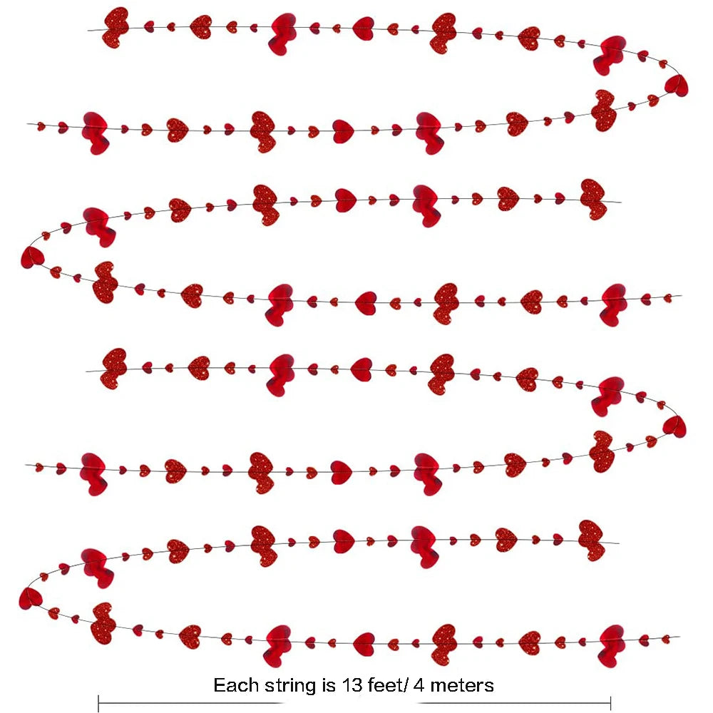 Bridal Shower Red Heart Garlands Double Sided Paper Hanging Streamers For Mother's Day Wedding Bachelorette Party Decorations