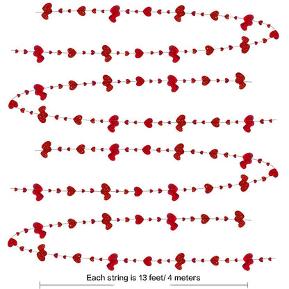 Bridal Shower Red Heart Garlands Double Sided Paper Hanging Streamers For Mother's Day Wedding Bachelorette Party Decorations