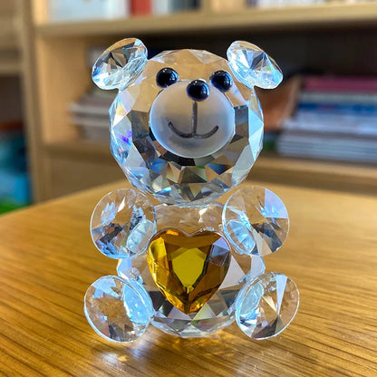 Love Heart Crystal Bear Figurines Glass Fashion Ornament Craft Lovely Animal Paperweight Wedding Home Decor Christmas Gifts