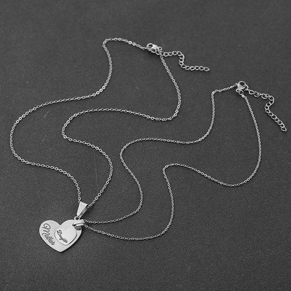 Stainless Steel Necklaces Sliver Color Mother And Daughter Nameplate Pendant Long Necklace Cable Chain Mother's Day Gift Jewelry