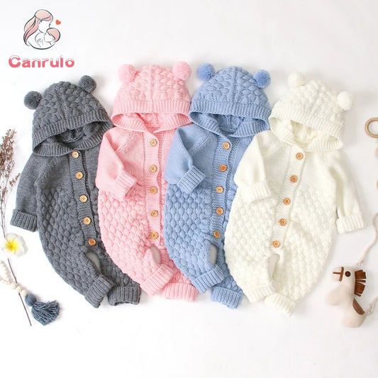 Newborn Knit Hooded Bear Sweater Romper Jumpsuit