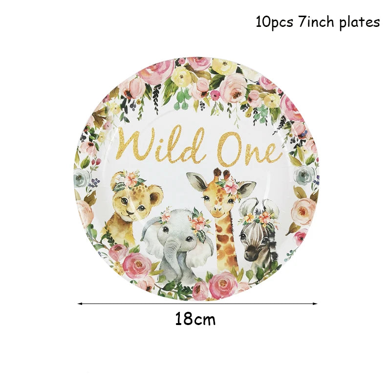 Pink Gold Animal Wild One Birthday Party Disposable Party Supplies