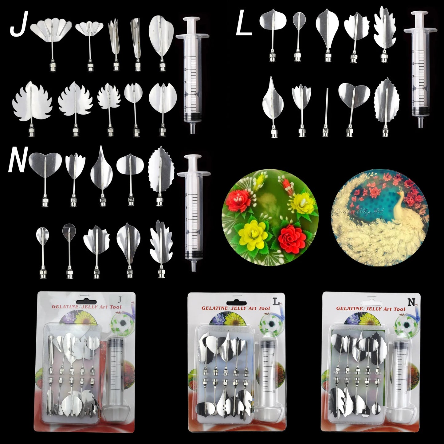 14 style 3D Gelatin Cake  Mold Jelly Art Pudding Flowers Stainless Steel Nozzle Syringe  Needle Kit Cake Decorating Tools