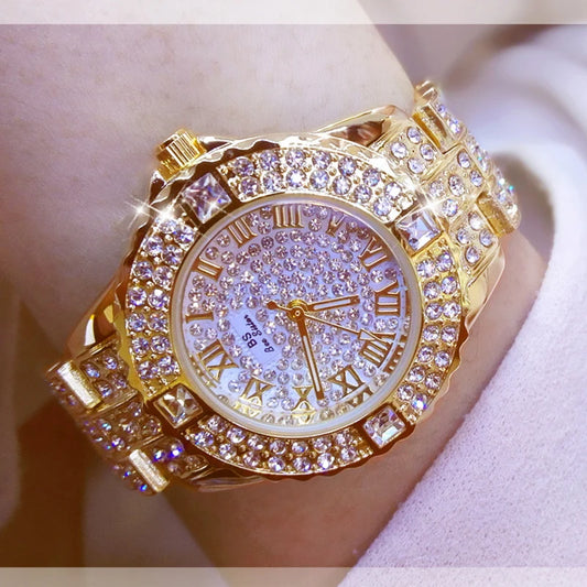 Women's gold diamond rhinestone watches.