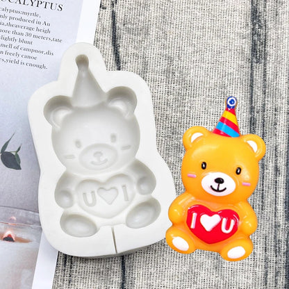 Bear LOVE Heart Silicone Sugarcraft Mold Resin Tools Chocolate Lollipop Cupcake Fondant Cake Decorating Tools