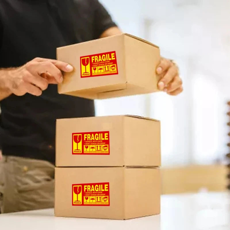 500pcs Fragile Stickers Warning Label Sticker Handle With Care Don't Stack or Drop Sticker Shipping Label for Goods