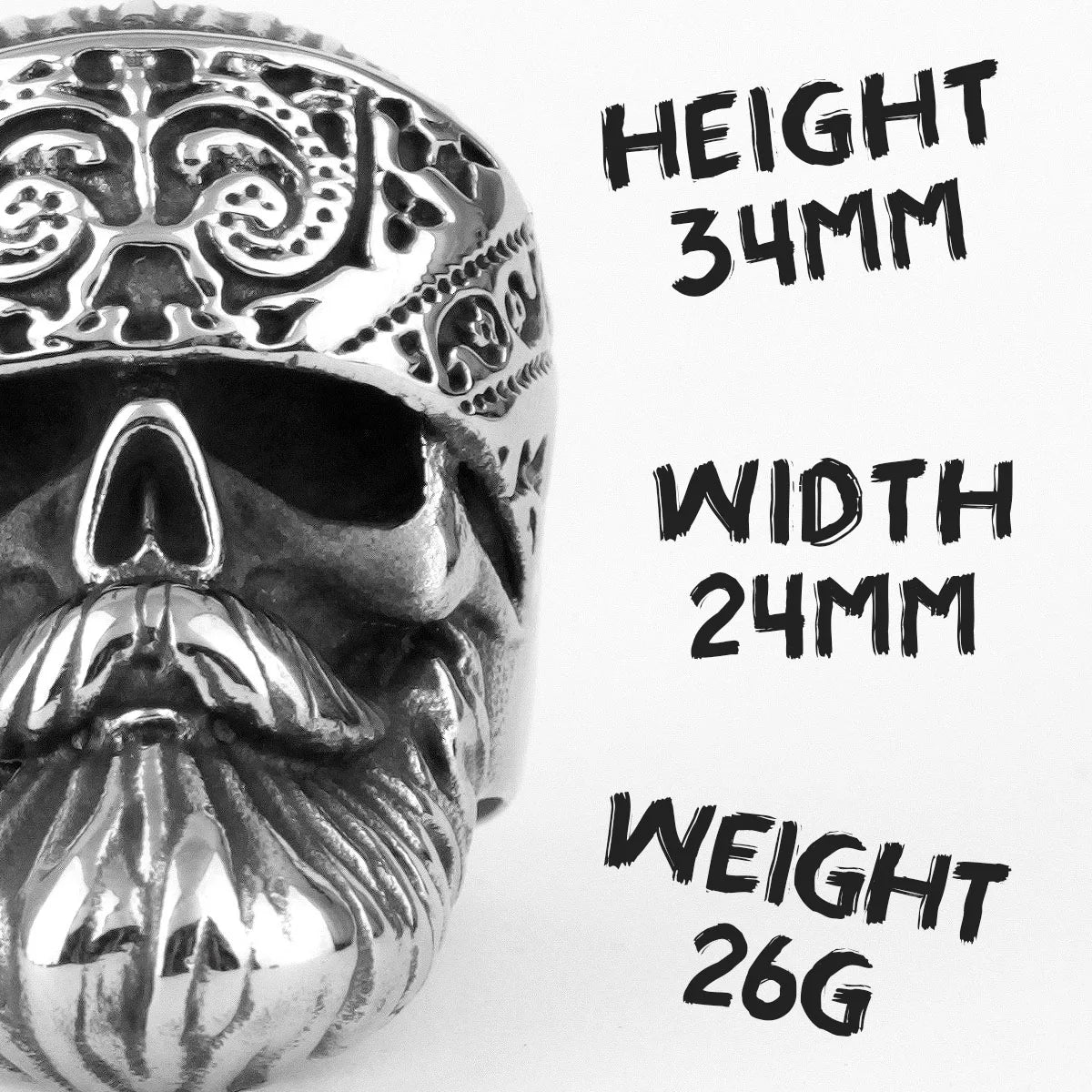 Big Beard Hippie Skull Ring – Stainless Steel Punk Biker Jewelry for Men, Cool Hip‑Hop Style Gift