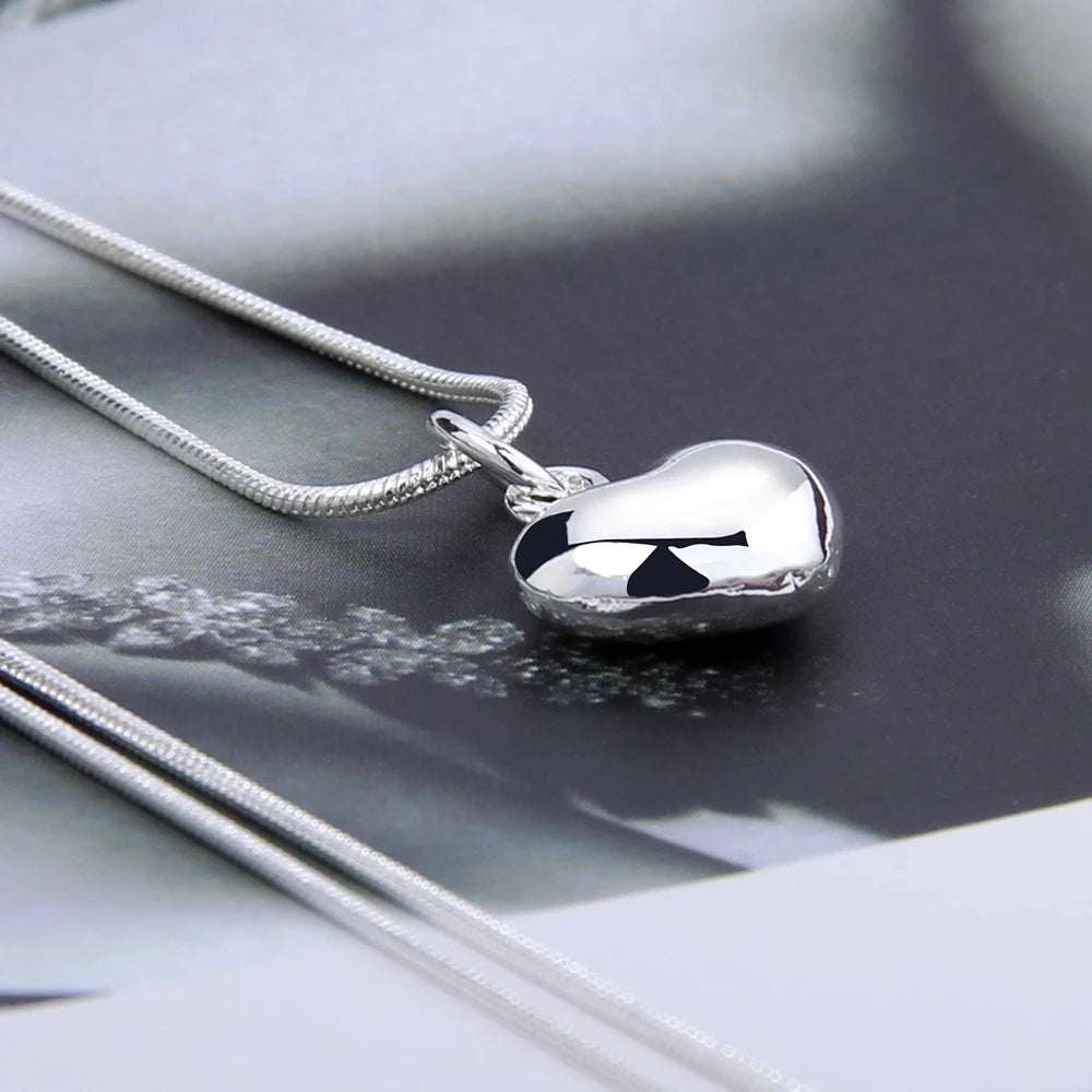 Sterling Silver 925 Solid Small Heart Pendant Necklace 16-30 Inch Snake Chain For Women Wedding Charm Fashion Jewelry