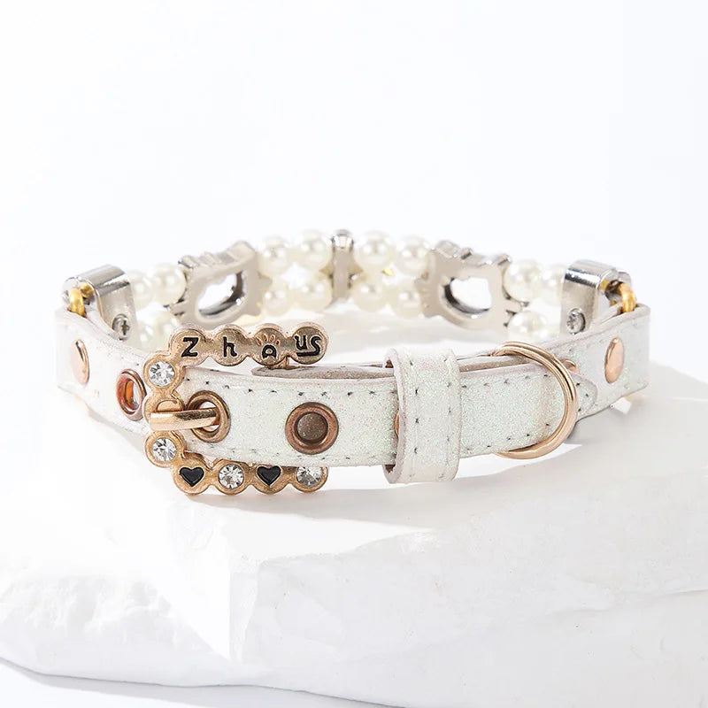 Wholesale Cat Necklace Adjustable Pearl Dog Collars with Crystal  Diamond for Female Dogs Jewelry Wedding Birthday Party