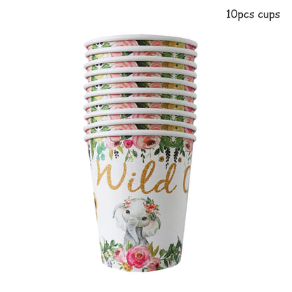 Pink Gold Animal Wild One Birthday Party Disposable Party Supplies
