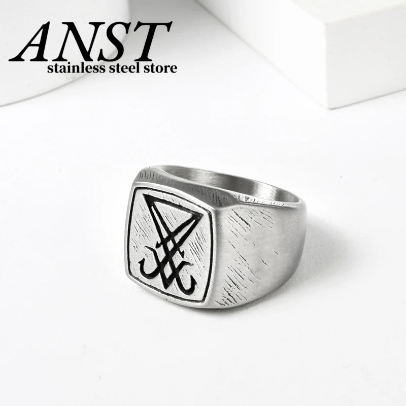 Vintage Lucifer Sigil Rock Ring – 316L Stainless Steel Seal