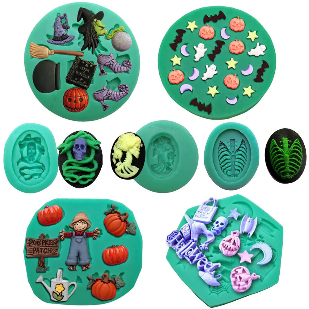 DIY Halloween Decoration Series Fondant Silicone Mold Skull Pumpkin Alphabet Styles Chocolate Sugar Dessert Kitchen Baking Tools