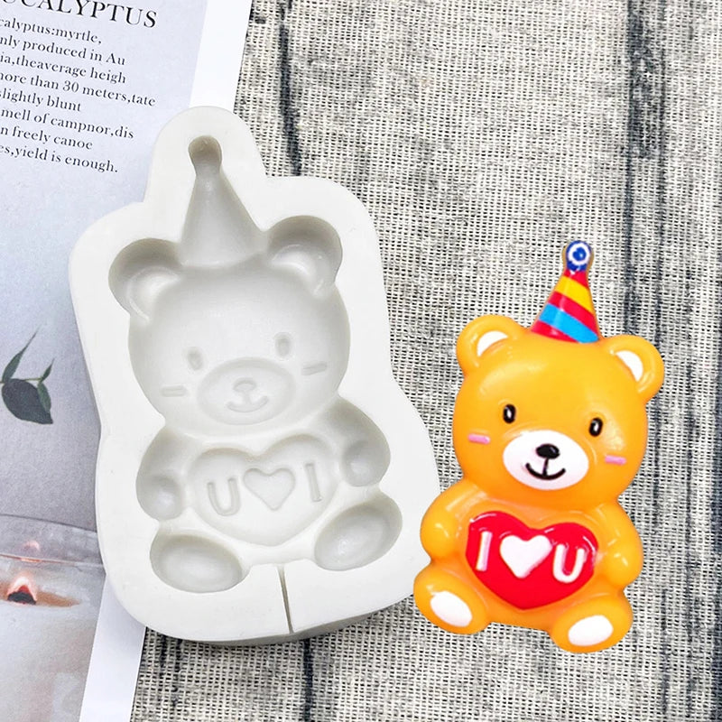 Bear LOVE Heart Silicone Sugarcraft Mold Resin Tools Chocolate Lollipop Cupcake Fondant Cake Decorating Tools