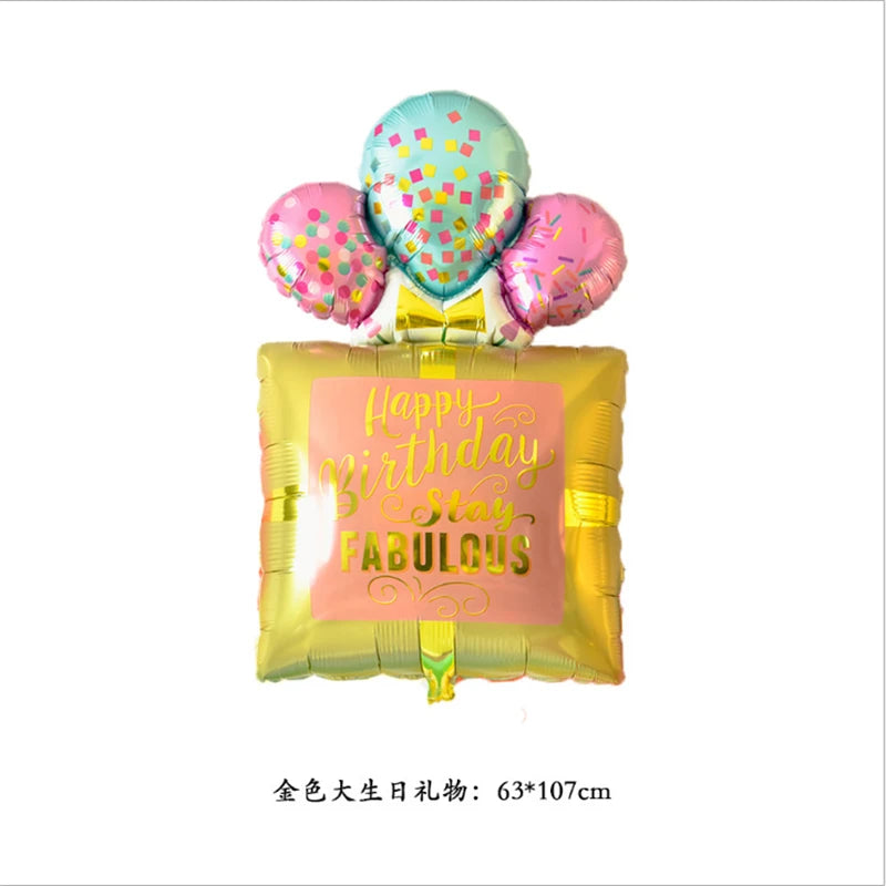 Rainbow Moon & Cloud Cake Gift Box Balloon – 1pc Aluminum Cartoon Birthday Party Decoration