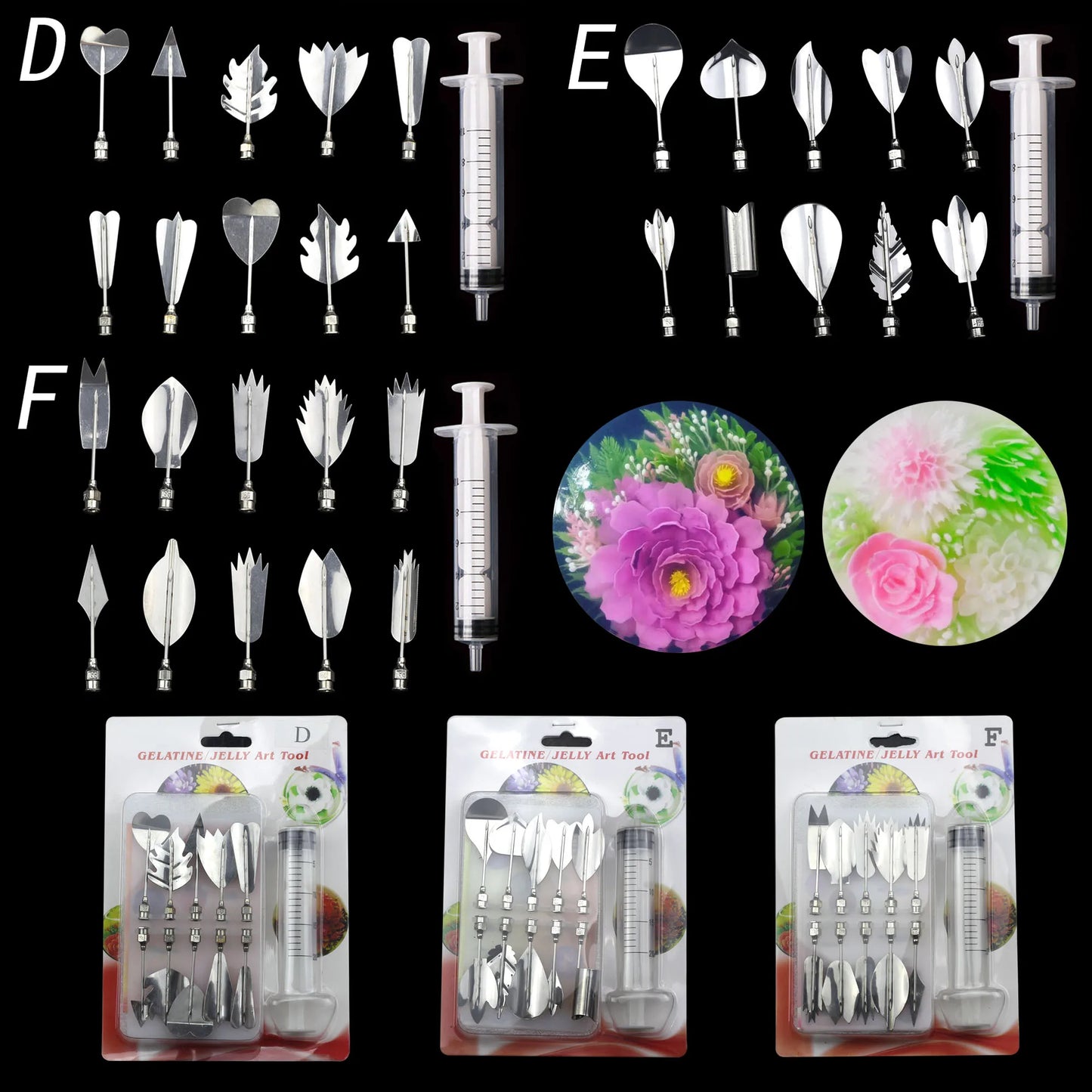 14 style 3D Gelatin Cake  Mold Jelly Art Pudding Flowers Stainless Steel Nozzle Syringe  Needle Kit Cake Decorating Tools