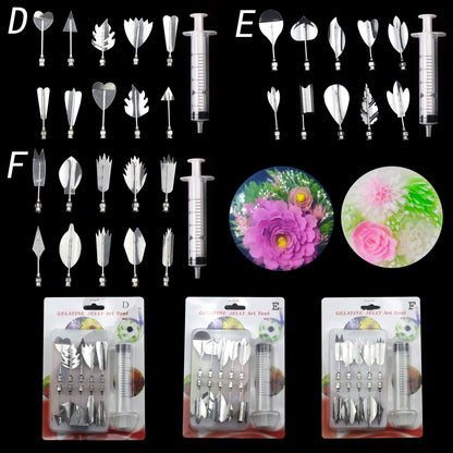 14 style 3D Gelatin Cake  Mold Jelly Art Pudding Flowers Stainless Steel Nozzle Syringe  Needle Kit Cake Decorating Tools