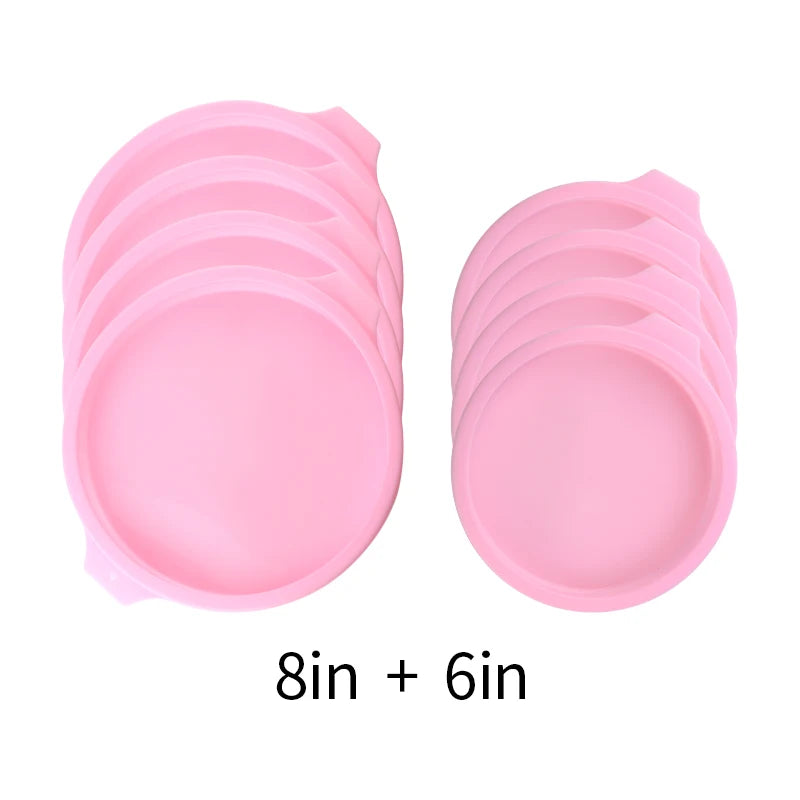 FAIS DU 2-8pcs Silicone Cake Pan 4/6/8inch Round Cake Layer Set Silicone Bakeware Mold for Baking Tools Rainbow Cake and Mousse
