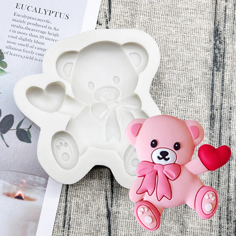 Bear LOVE Heart Silicone Sugarcraft Mold Resin Tools Chocolate Lollipop Cupcake Fondant Cake Decorating Tools