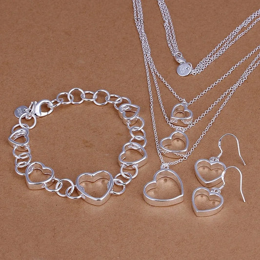925 sterling Silver Necklace, Bracelet and Earrings fashion jewelry set