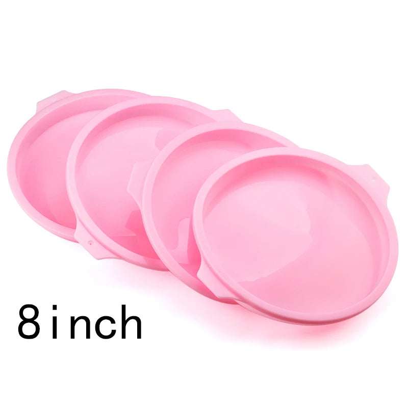 FAIS DU 2-8pcs Silicone Cake Pan 4/6/8inch Round Cake Layer Set Silicone Bakeware Mold for Baking Tools Rainbow Cake and Mousse