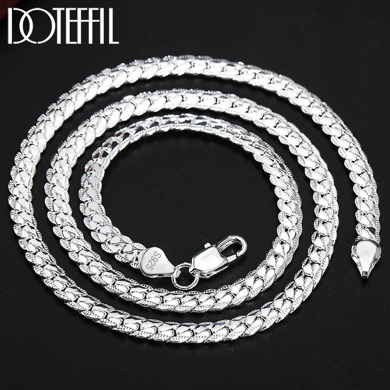 Sterling Silver 925 - 8/16/18/20/22/24 Inch 6mm Side Chain Necklace Bracelet For Woman Men Fashion Charm Wedding Jewelry