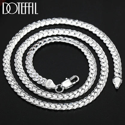 Sterling Silver 925 - 8/16/18/20/22/24 Inch 6mm Side Chain Necklace Bracelet For Woman Men Fashion Charm Wedding Jewelry